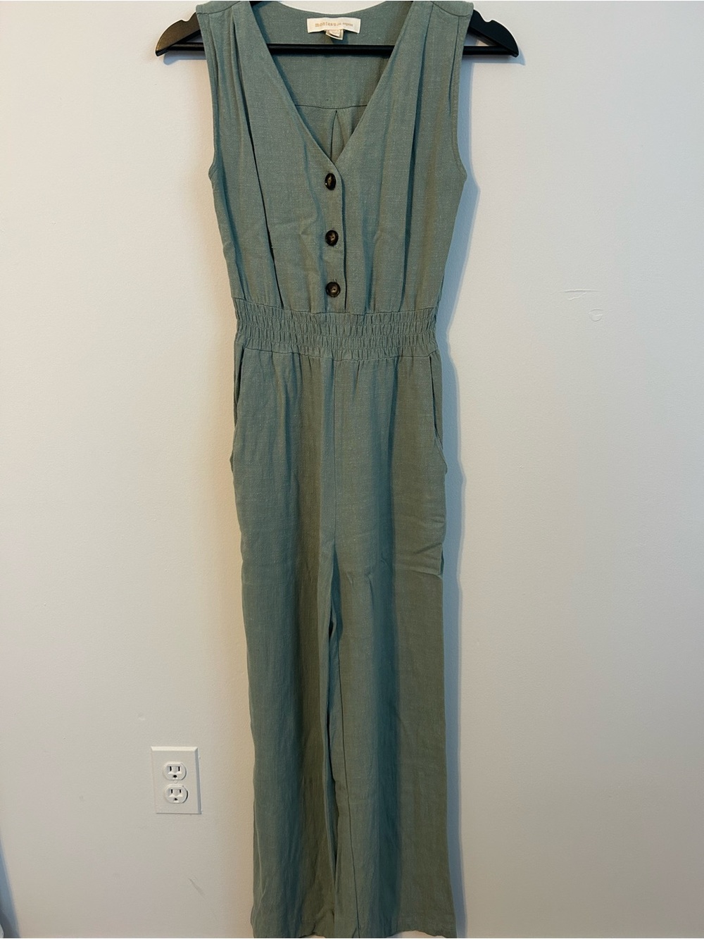 Sleeveless Button-Front Jumpsuit in Sage Green